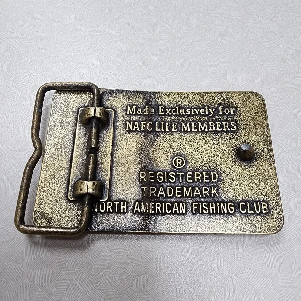Vintage Brass North American Fishing Club Life Member Belt Buckle NAFC Brass Ton